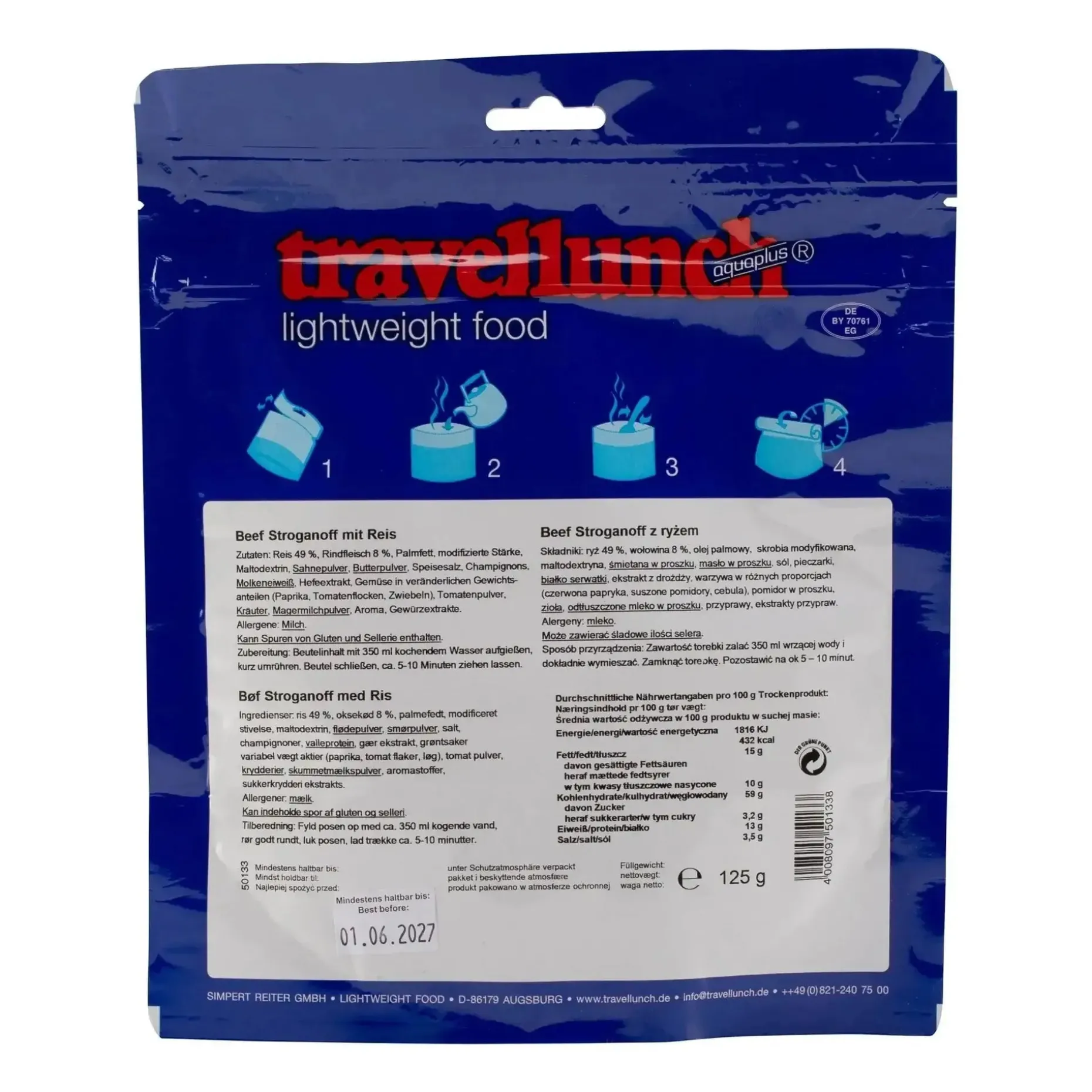 Travellunch - Beef Stroganoff mit Reis 1er Packung